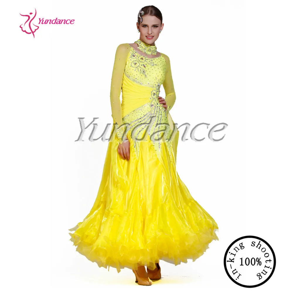 

B-1397 Fluffy Yellow Dance Costumes, Luxury Dance Wear, Dress For Ballroom Dance