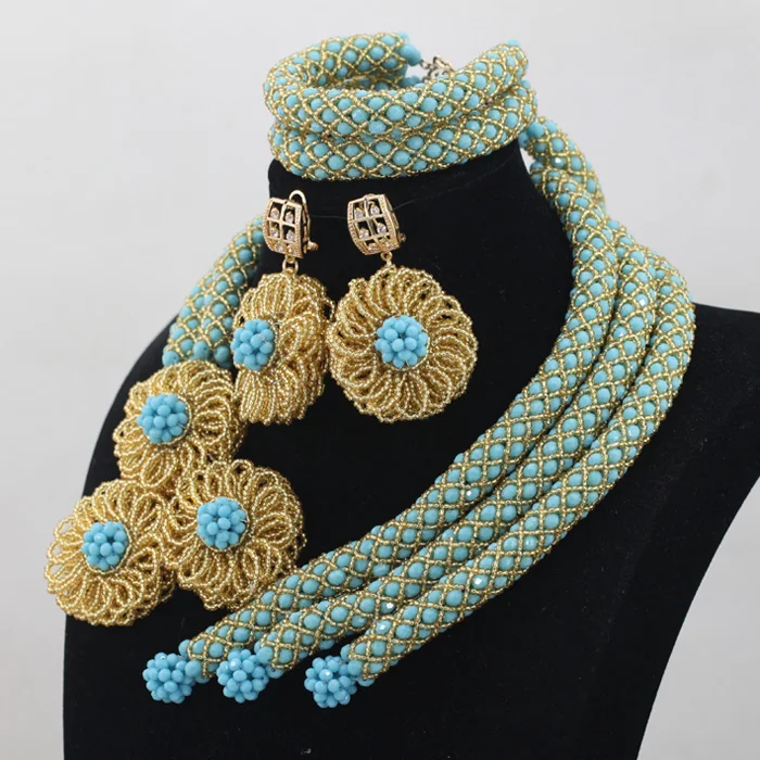 Sky Blue Crystal Wedding African Beads Jewelry Sets Fashion Indian Handmade Bridemaid Free ShippingABH020 | Украшения и