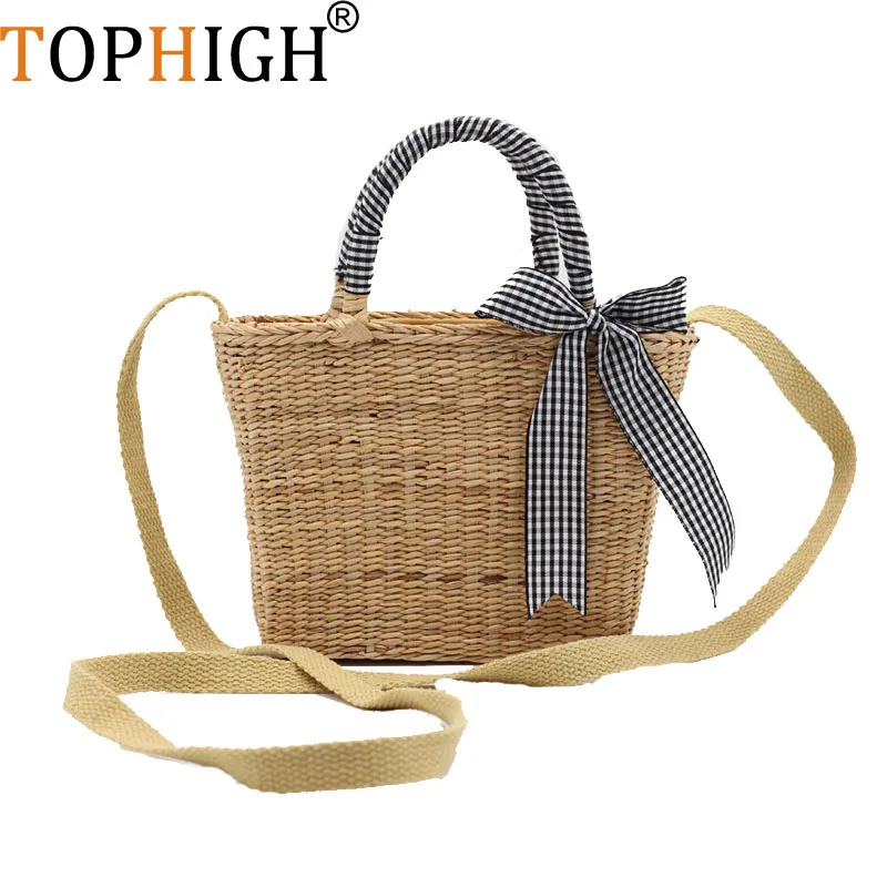 Новая плетеная Сумка из ротанга с ручками соломенная сумка цветами пляжная для