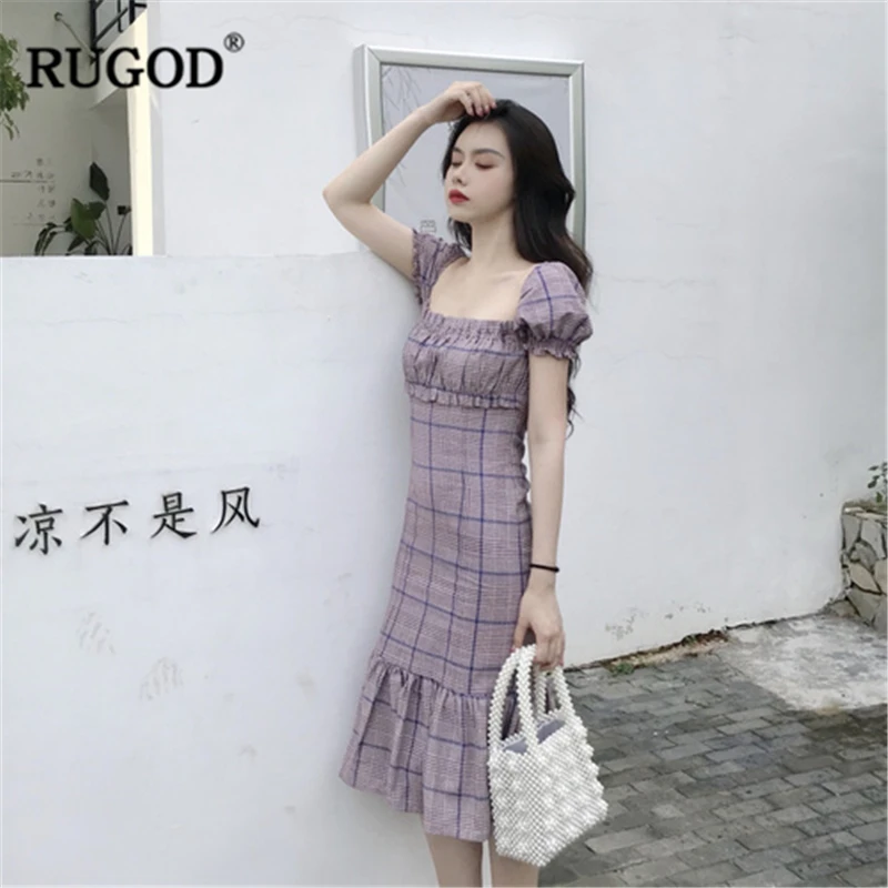 RUGOD 2020 новое летнее женское облегающее клетчатое платье русалки с квадратным