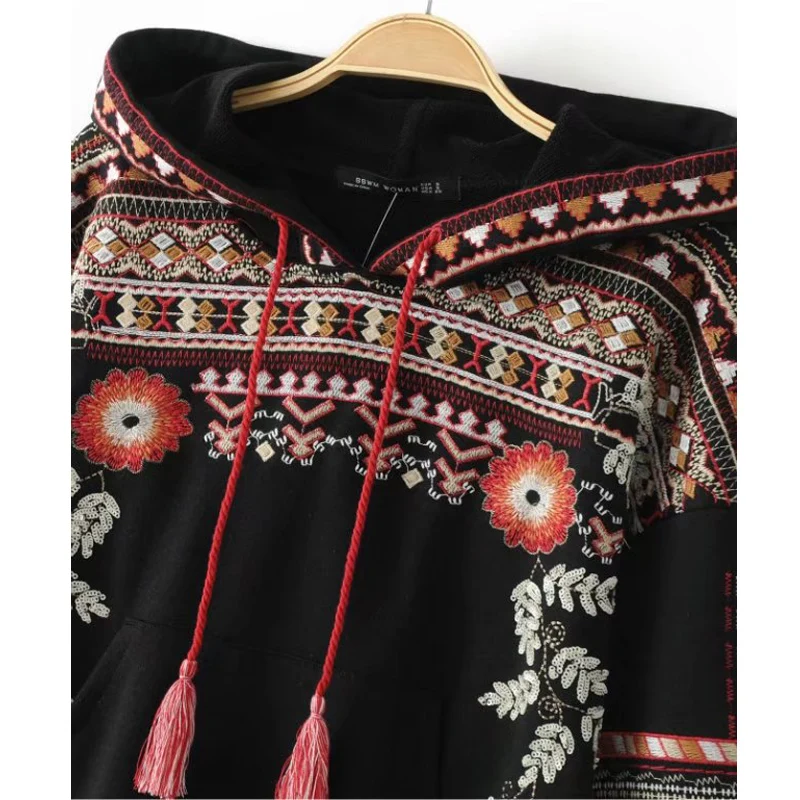 Черные женские толстовки с капюшоном 2020 шикарные вязаные пуловеры бахромой