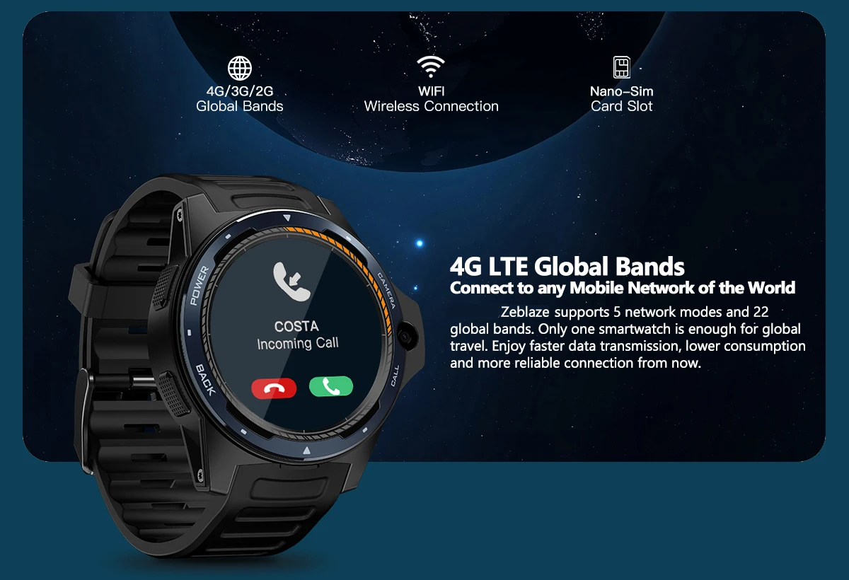 4G оригинальные Смарт-часы Zeblaze 1,3" 2 ГБ+ 16 Гб 8 МП фронтальная камера MTK скандинавский монитор сердечного ритма мужские часы для IOS xiaomi