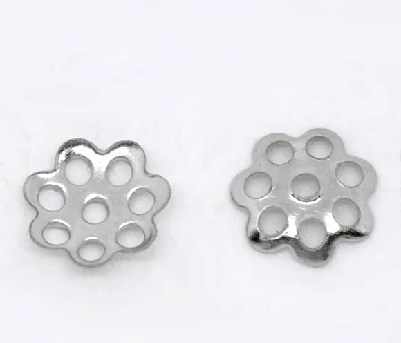 Бусины Из Сплава DoreenBeads серебристые колпачки с цветочным узором (подходят для