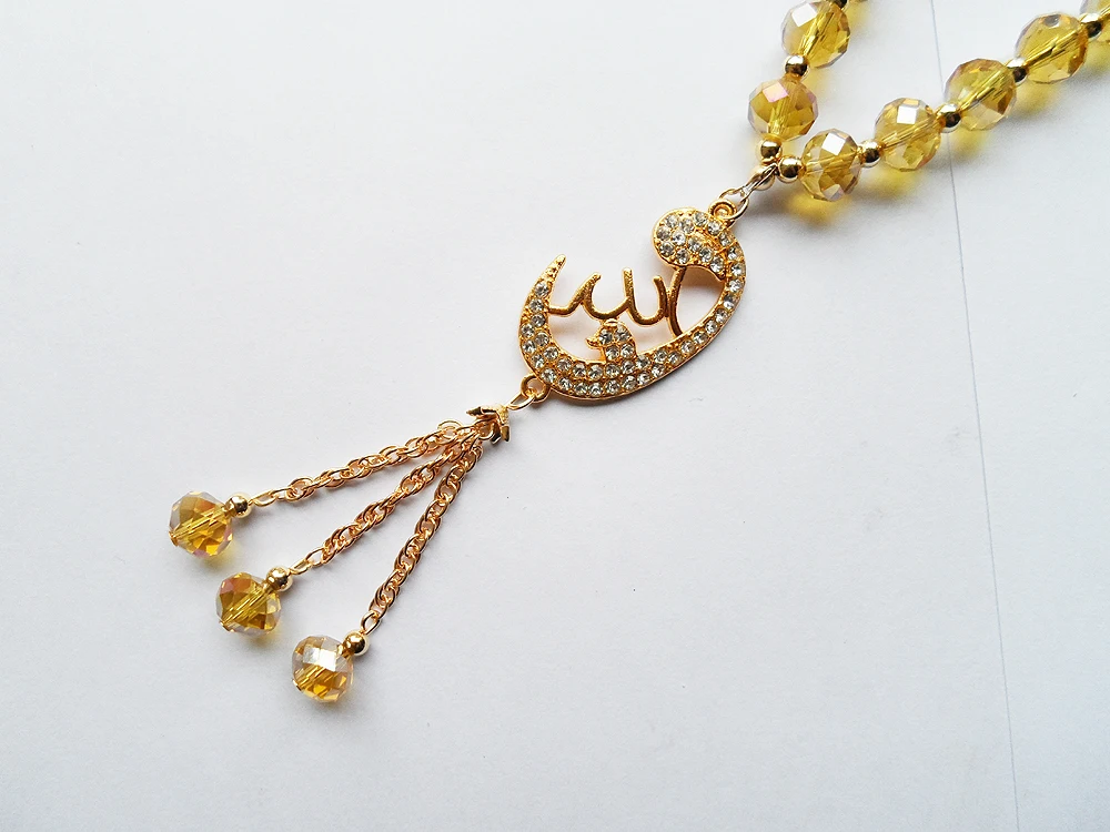 Хорошее качество золото Шампань бусины Кристалл мусульманский Браслет Золотой