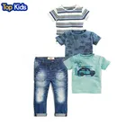4 шт., Детский комплект из футболки, синей футболки, машины и джинсов
