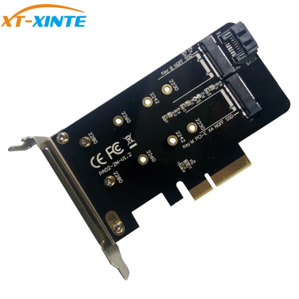2 порта M.2 PCIE адаптер карта M ключ NGFF SSD для PCI-E X4 и B Ключ SATA + 7pin кабель | Компьютеры