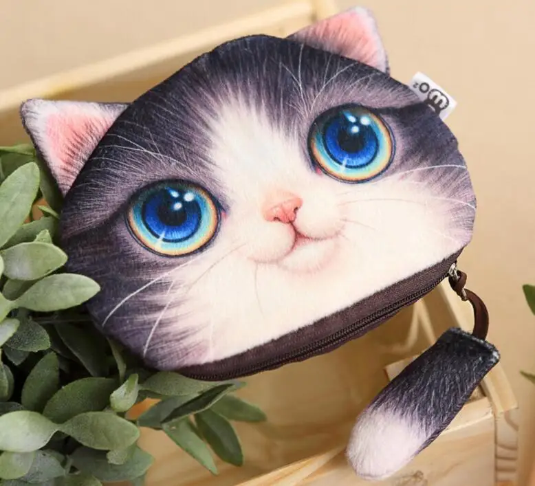 M214 с милым рисунком кота домашних животных Kitty с плюшевой подкладкой, с отделением для монет, кошелек для девочек Для женщин подарок