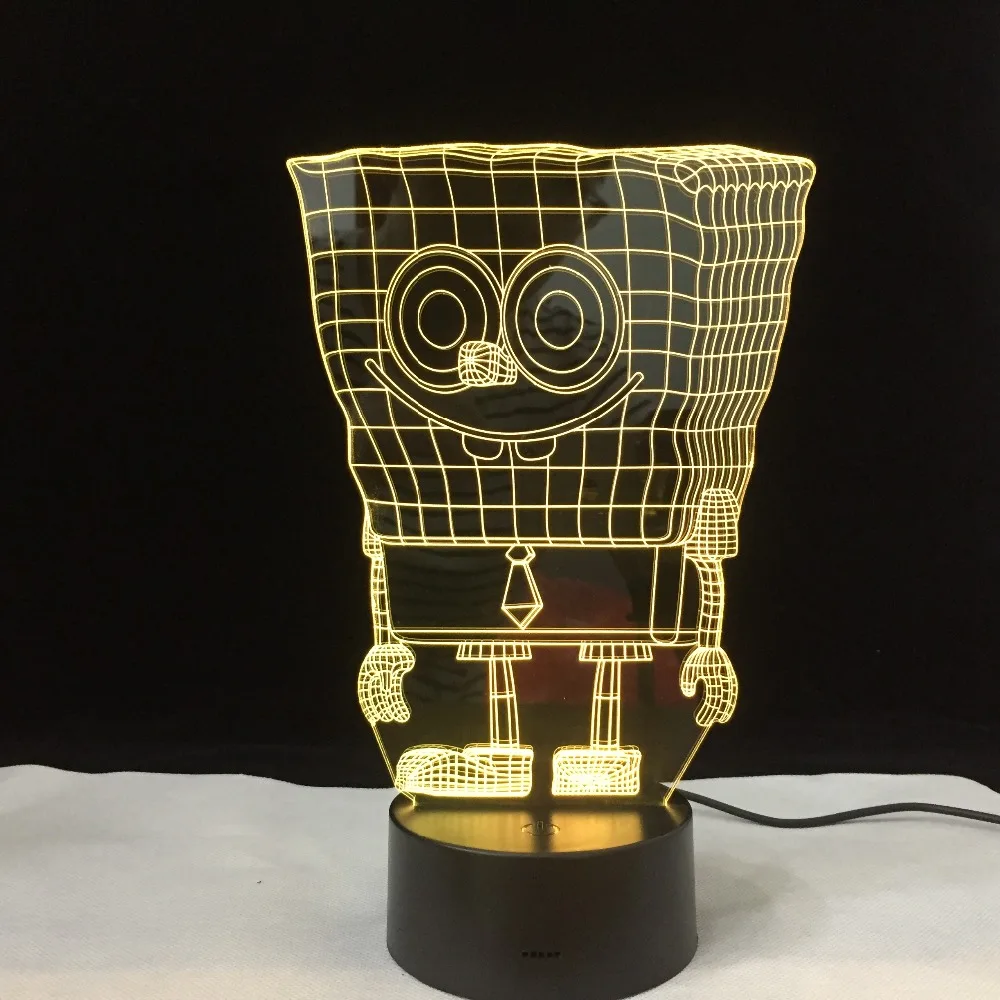 Изменение цветов USB зарядка 3D Губка Боб квадраты акриловые светодиодный люминисцентный ночник настольная лампа подарок для малышей Прямая поставка