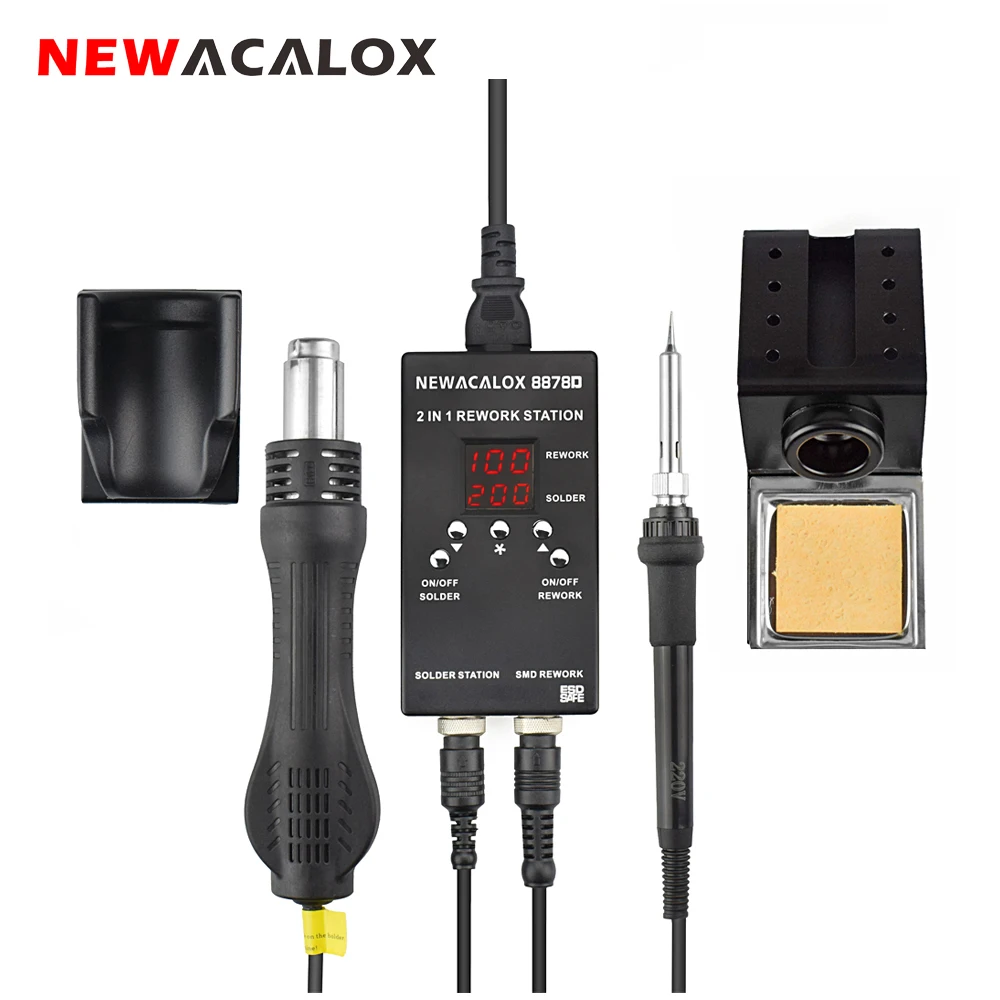 NEWACALOX 8878 портативный цифровой 2 в 1 SMD BGA паяльная станция 700 Вт Тепловая пушка паяльник набор сварочный инструмент паяльная станция