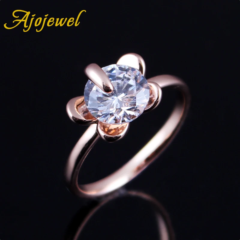 Женское кольцо с цветком Ajojewel обручальное из розового золота цирконием Прямая