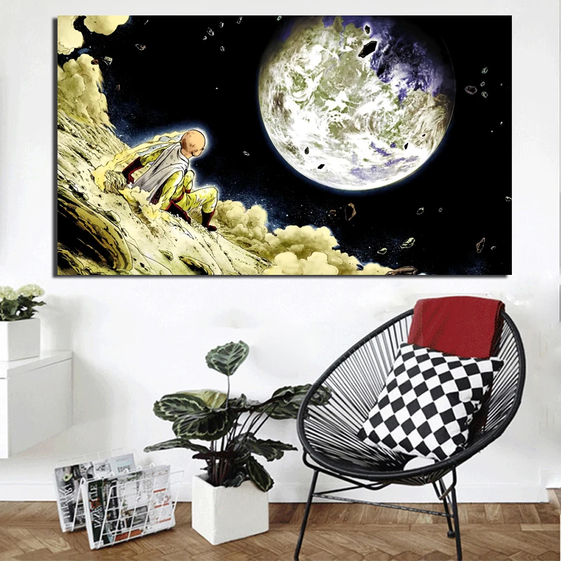 Аниме One Punch Man Moon мультфильм обои настенное Искусство Холст Живопись