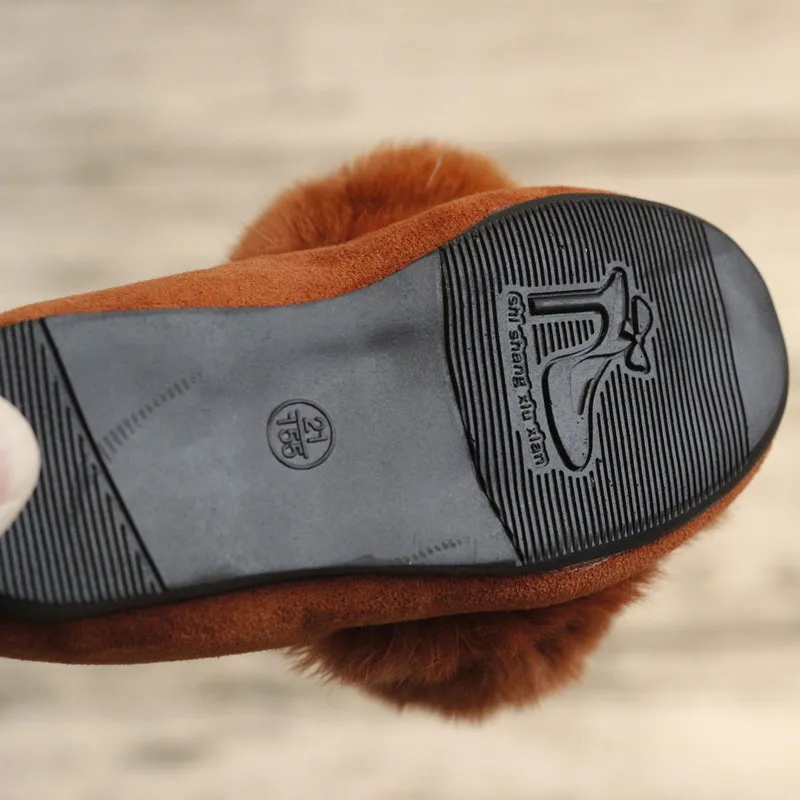 

Baby Girls Suede Rabbit Fur Winter Shoes Cute Princess Shoes Flat Anti-slip Kids Shoes