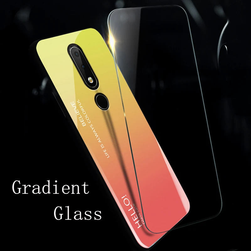 9H Tempered Glass Case For Nokia 8 7 Plus 2018 Gradient Glossy Hard Back Cover X6 6.1 Soft TPU Edge Coque |