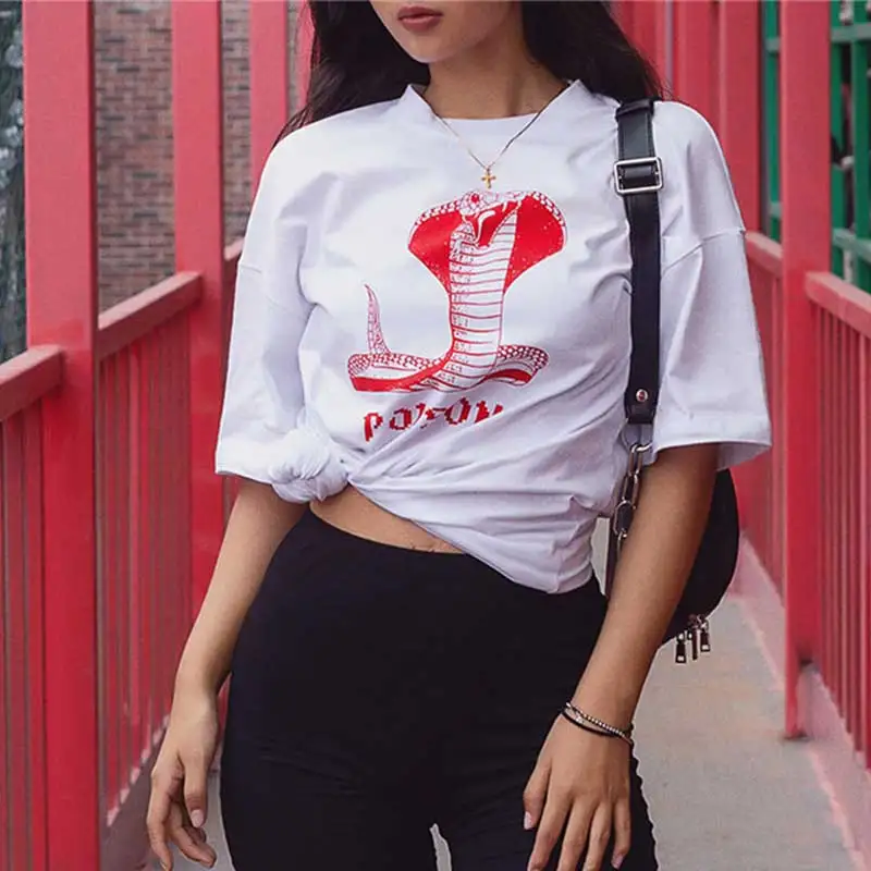 Женская модная летняя свободная футболка уличная с принтом змеи Harajuku tumblr Femme