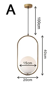 A H 40cm Ball 15cm Скандинавские стеклянные шаровые подвесные светильники винтажный обруч золотой современный светодиодный подвесной светильник для гостиной домашний Лофт промышленный Декор Светильник - Цвет корпуса: A H 40cm Ball 15cm