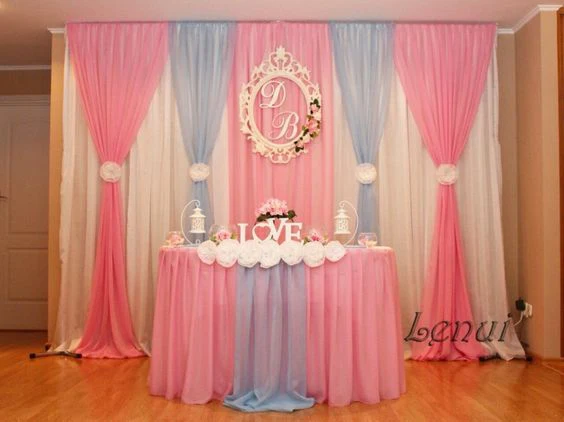 

Hot Pink with Sky blue cute Wedding Backdrop,luxury wedding stage curtain