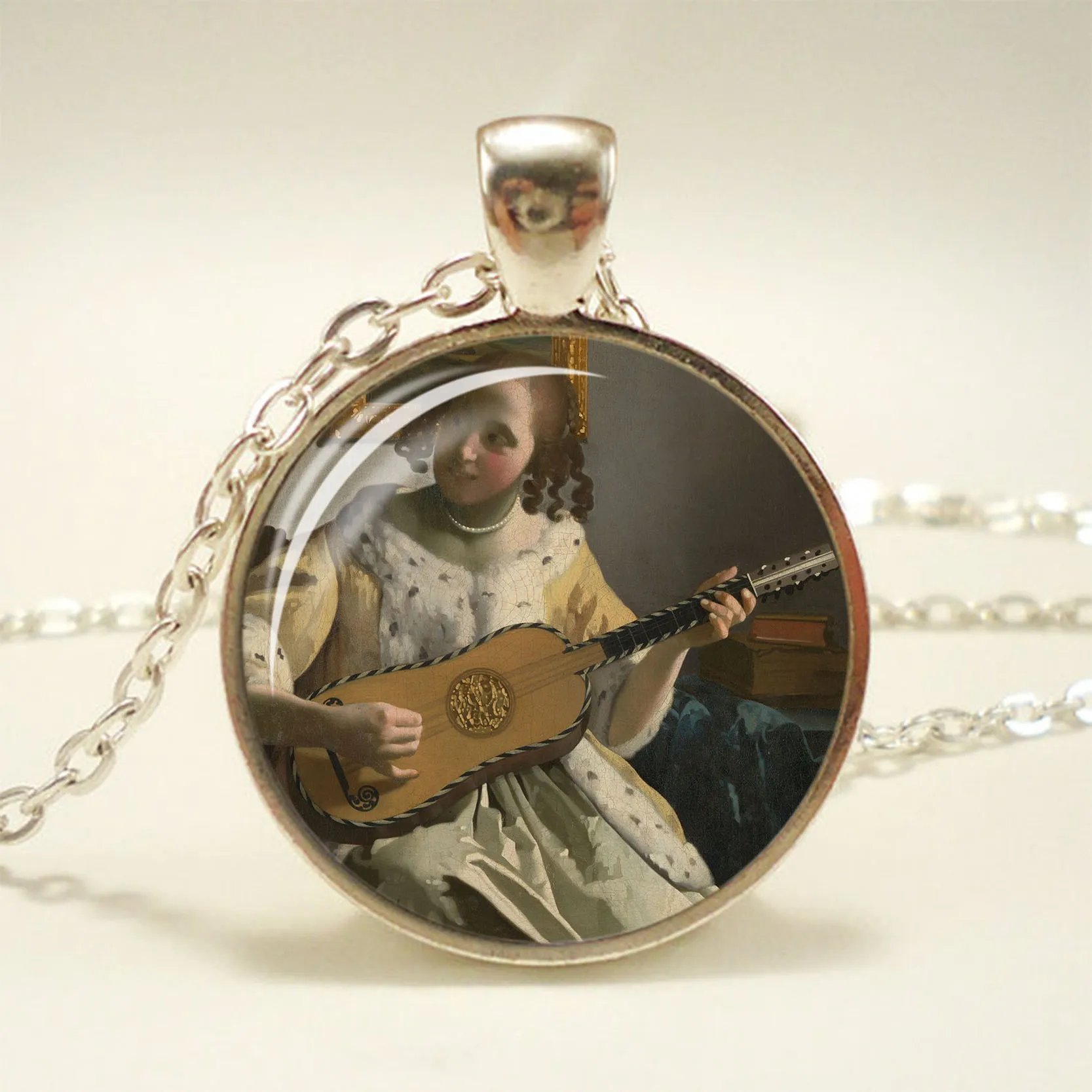 

Girl Wearing Pearl Johannes Vermeer Art Pendant Necklace Silver Color Chain Necklace Art Picture Necklaces Jewelry for Women