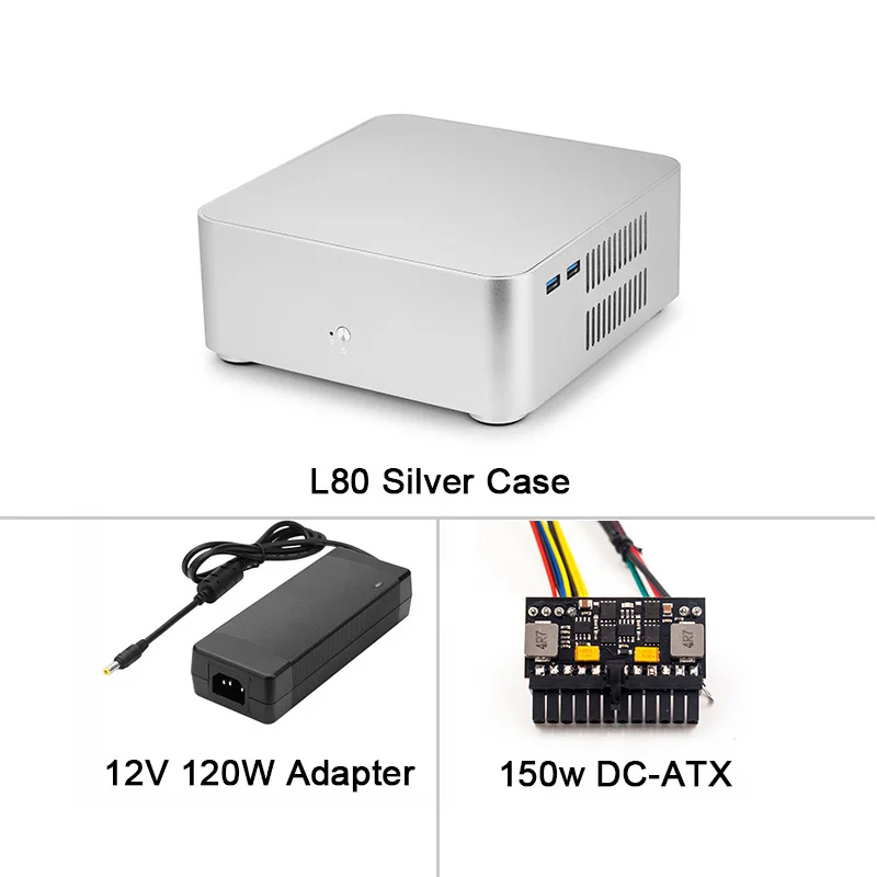 Silver 120W Power Чехол для компьютера L80 s алюминиевый корпус для настольного компьютера для игрового шасси DIY MINI ITX чехол - Цвет: Silver 120W Power