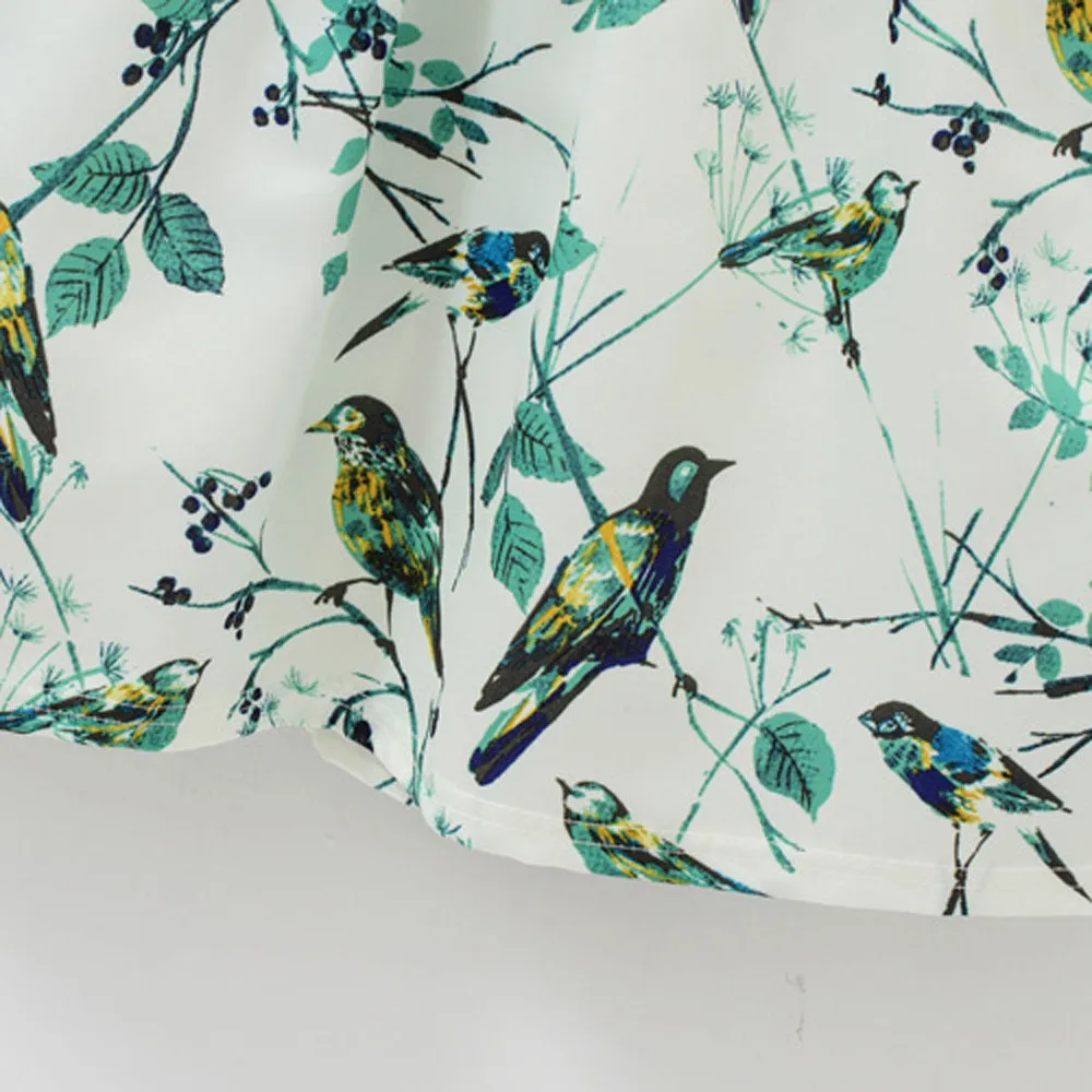 Одежда из хлопка с принтом в виде птиц для маленьких девочек праздничные платья