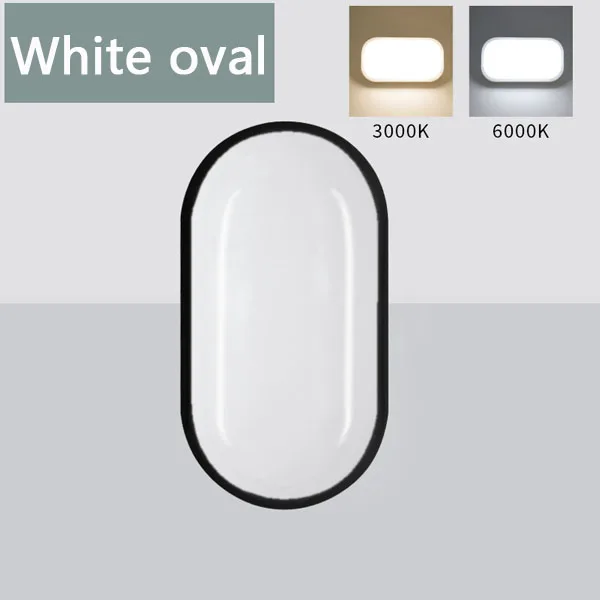 Black oval Светодиодный водонепроницаемый IP65 Светодиодный светильник для крыльца, монтируемый на поверхности 16 Вт 20 Вт 110 В 220 В, Уличный настенный светильник, Круглый Овальный светильник для ванной комнаты - Цвет абажура: Black oval