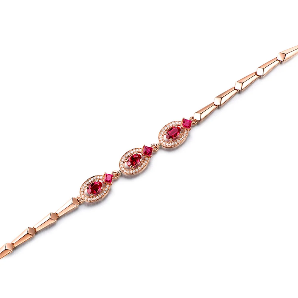 

American Luxury Noble =Gold-plated for Women Red Ruby Sterling Silver Color Bracelet Ornaments European and Geometric Jewelry
