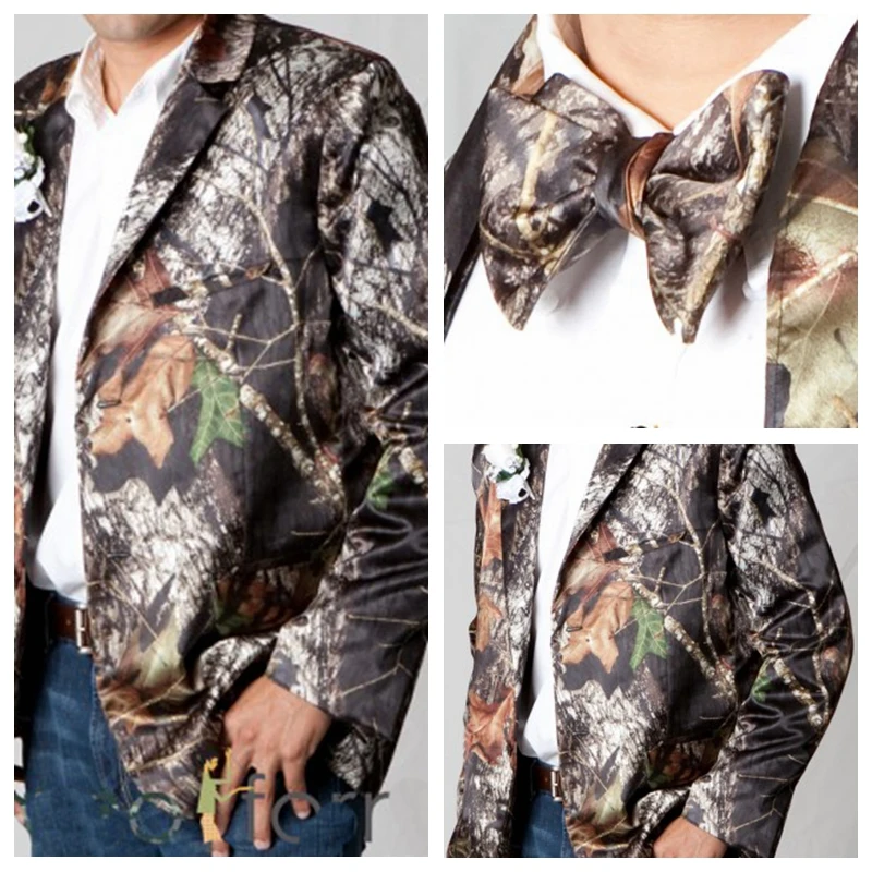 

Камуфляжный смокинги с бантом на заказ, куртка для жениха с длинным рукавом, камуфляжный костюм из сатина и натурального дерева, камуфляжна...