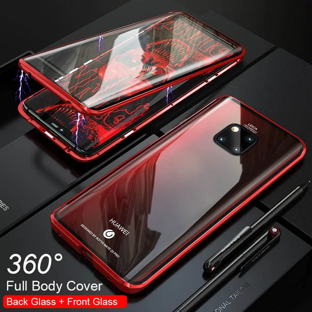 360 полный защитный Магнитный чехол для huawei Honor 20 Pro Maimang 8 чехол задняя крышка для huawei P20 P30 Pro mate 20 Pro Nova 4E - Цвет: Transparent Red