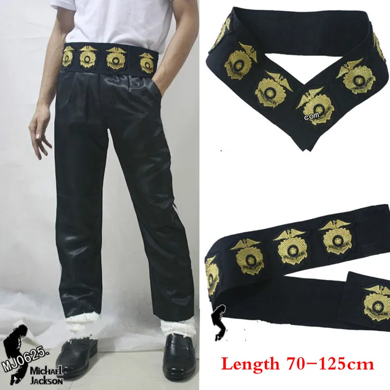 HOT MJ Michael Jackson Classic Leather Belt Military Golden Stitchwork Special Officer Belt punk JAM BAD tour Collection Show