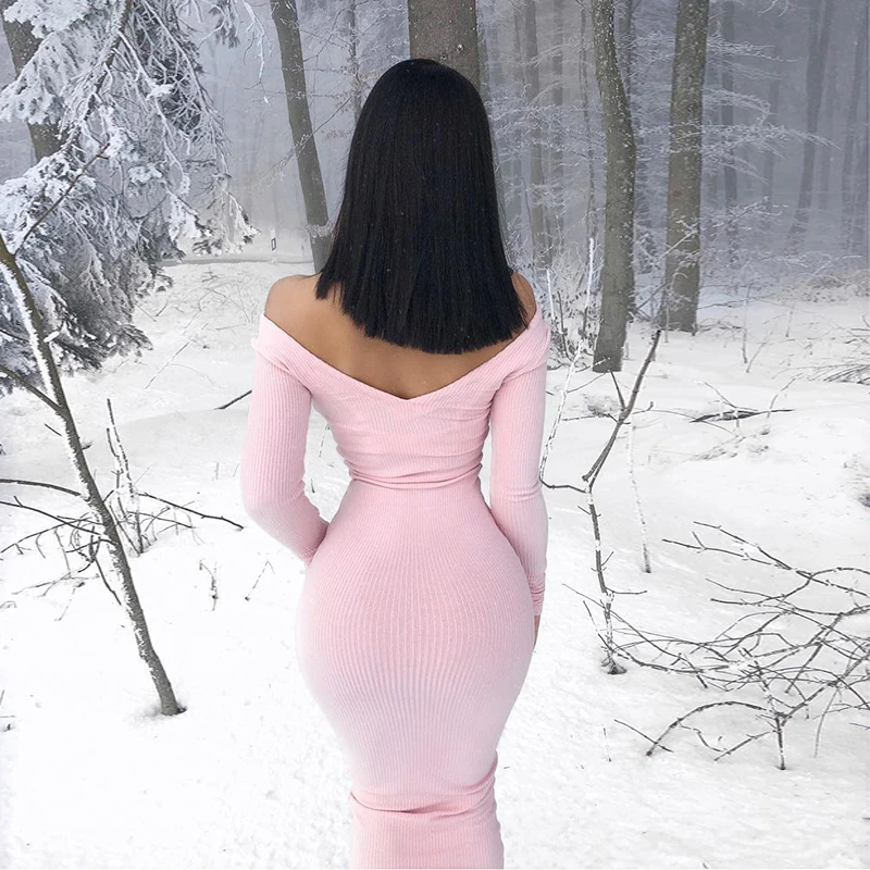 Женское трикотажное платье Parthea длинное облегающее с длинным рукавом и открытыми