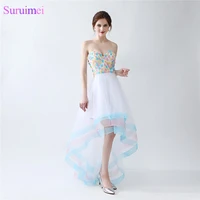 colorful girls prom gown organza sweetheart handmade flower rainbow short front long back prom dresses