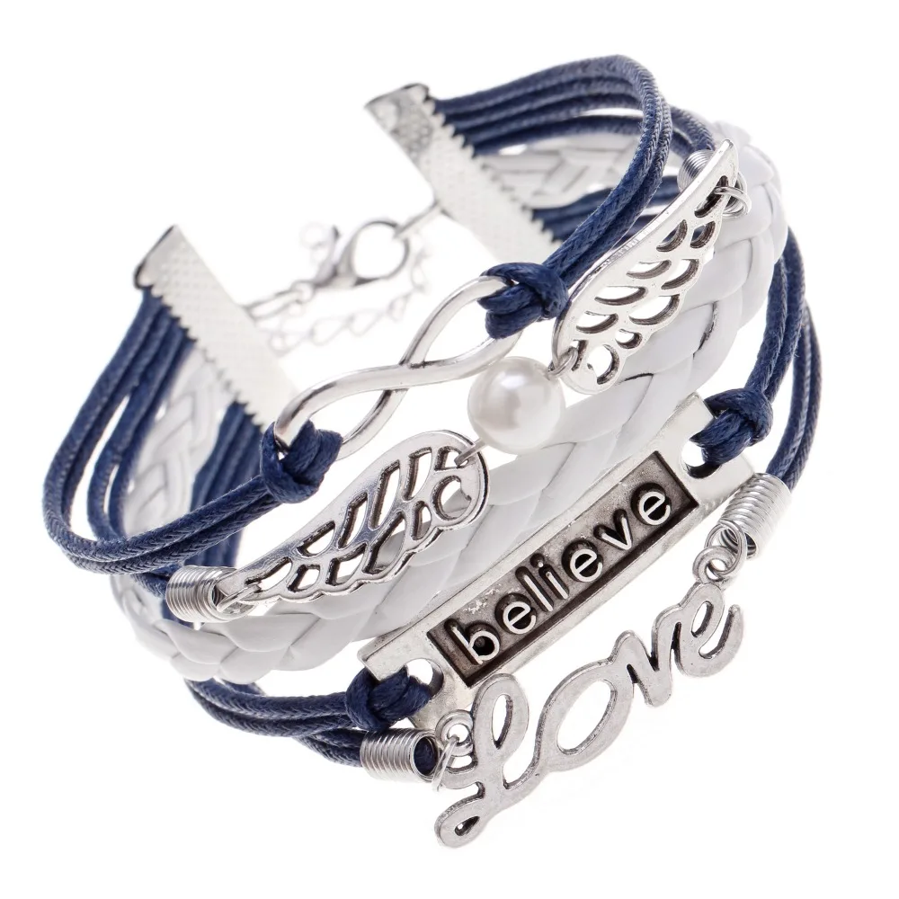 2016 синий плетеный крылья браслет бесконечность pulseira feminina bralseira мужскую ЛЮБОВЬ