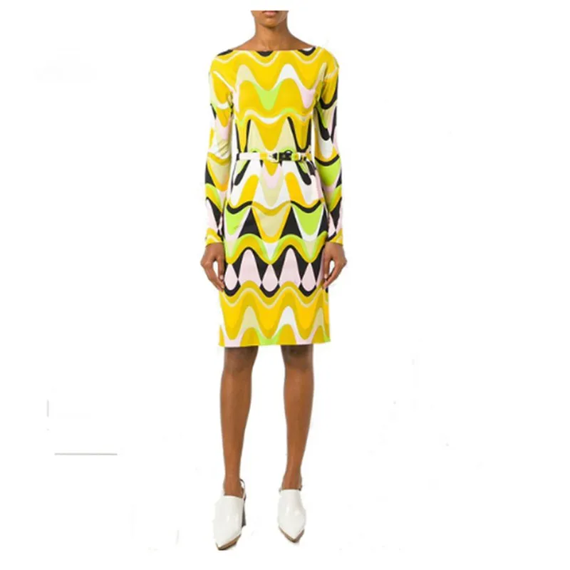 Модное дизайнерское платье epucci женское с длинными рукавами желтое