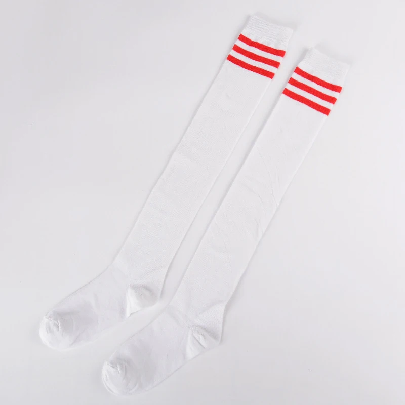 White(Red striped) Женские сексуальные Полосатые чулки выше колена для девушек, хлопковые носки для студентов - Цвет: White(Red striped)