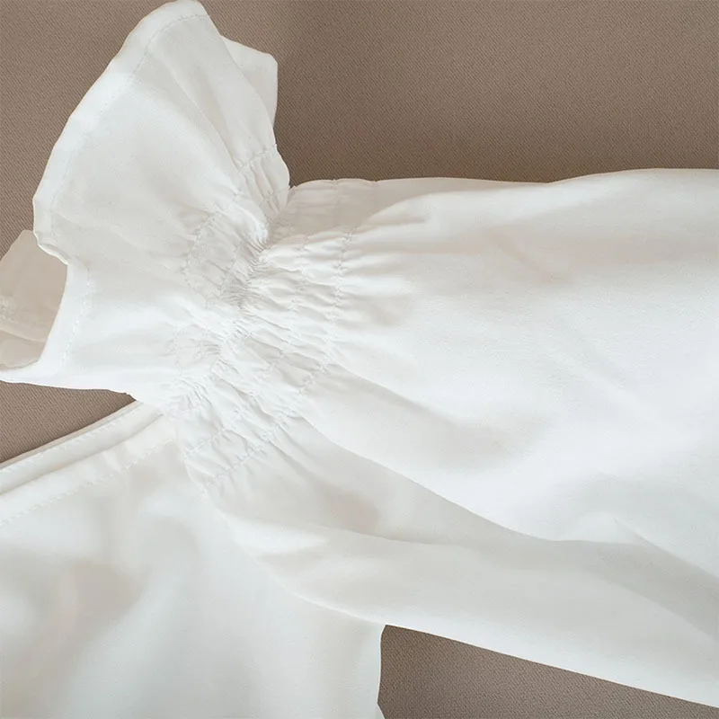 VGH Сексуальная рубашка с открытыми плечами для женщин Skew воротник длинный Пышный