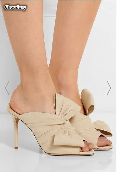 Лидер продаж Бежевый бабочка-узел Босоножки на высоких каблуках женские