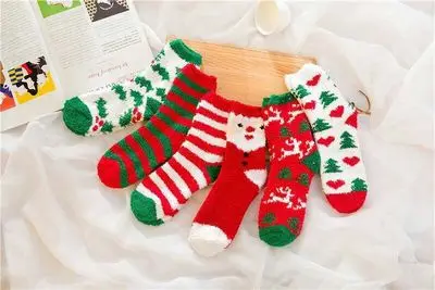 Женские плотные теплые носки из кораллового бархата рождественские толстые для