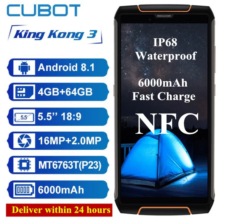 Cubot KingKong3 IP68 Водонепроницаемый 5 &quot18:9 Экран MT6763T Octa Core 4 GB + 64 16MP 6000 mAh Quick Charge NFC KING KONG 3