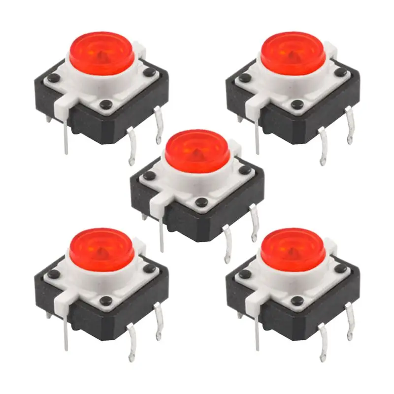 5 X Тактильные Кнопочный переключатель Мгновенный Такт LED 12X12 круглая