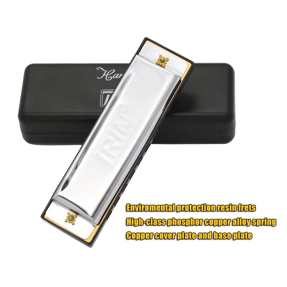 

High Quality Harmonica 10 Holes 20 Tone Diatonic Blues Harmonica Key of C with Case for Beginner Children Silver/Gold