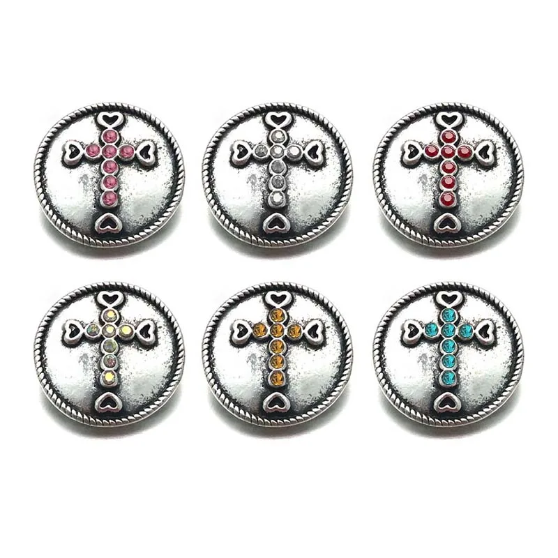 

Cross w249 3D 18mm 20mm rhinestone metal snap button for Bracelet Necklace Interchangeable Jewelry Women accessorie findings