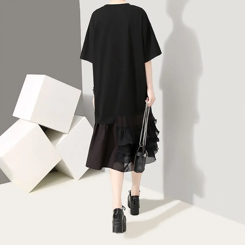 [XITAO] Плиссированное приталенное платье миди с оборками Повседневный пуловер