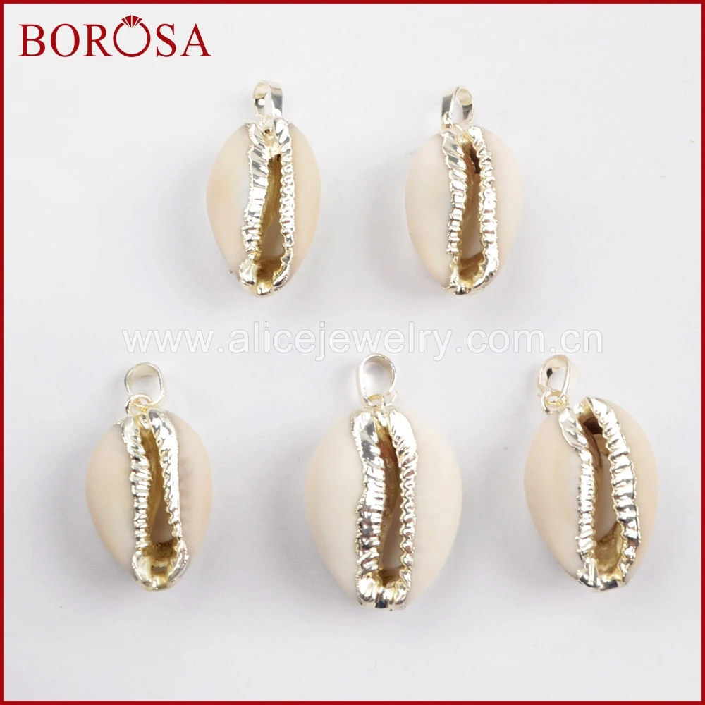 

BOROSA 10 шт. Новое поступление натуральный серебристый цвет Cowrie оболочка Друза Подвеска для женщин ожерелье ювелирные изделия
