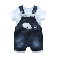 newborn clothes short sleeve baby jumpsuit with denim overalls short cute baby newborn clothing set bebes clothes