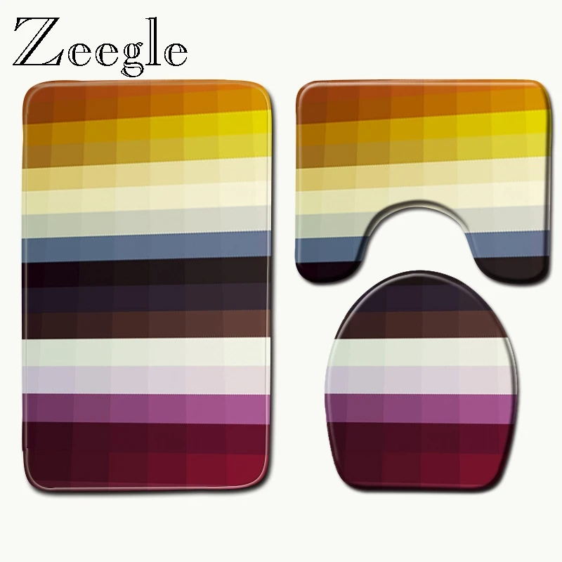 

Zeegle 3D Geometric Non Slip Shower Mat Washable Bath Mat Microfiber Rug memory Foam Mat Toilet Carpet Toilet Lid Cover Rugs
