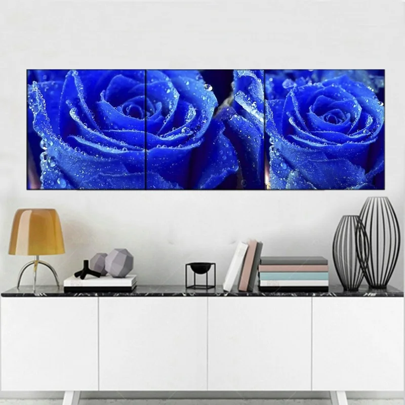 3 шт. декоративные настенные картины в виде синей розы | Дом и сад