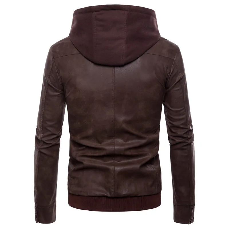 

Men Casual PU Leather Hooded Jackets Fashion Men Fake Two-piece Slim Jacket Coats For Nice New Autumn Winter M-7XL