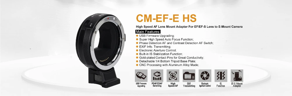 Commlite CM-EF-E HS более быстрый автофокус объектив адаптер для Canon EF/EF-S объектив для sony E-Mount камеры A9 A7M3 A7 A6000 A6300 A6500