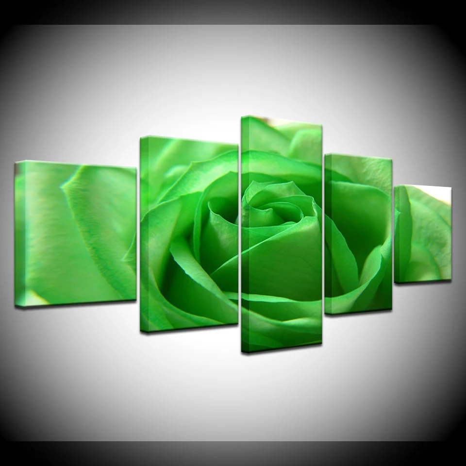 

Modern Canvas Painting Framework HD Printed Wall Art Picture 5 Pieces Green Rose Flower Poster Room Home Decoration Artwork