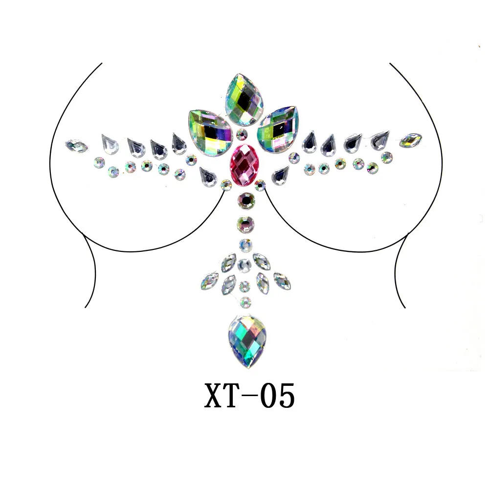 Crystal Sexy Chest Jewels Temporary Tattoo Sticker 3D Stage Rhinestone Flash Tattoos Adhesive Face Jewel Chest Gem Body Paint