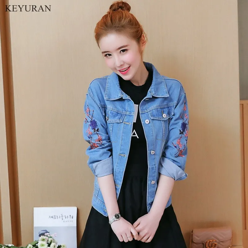 Женская джинсовая куртка с вышитыми цветами журавль демисезонная Новая женская